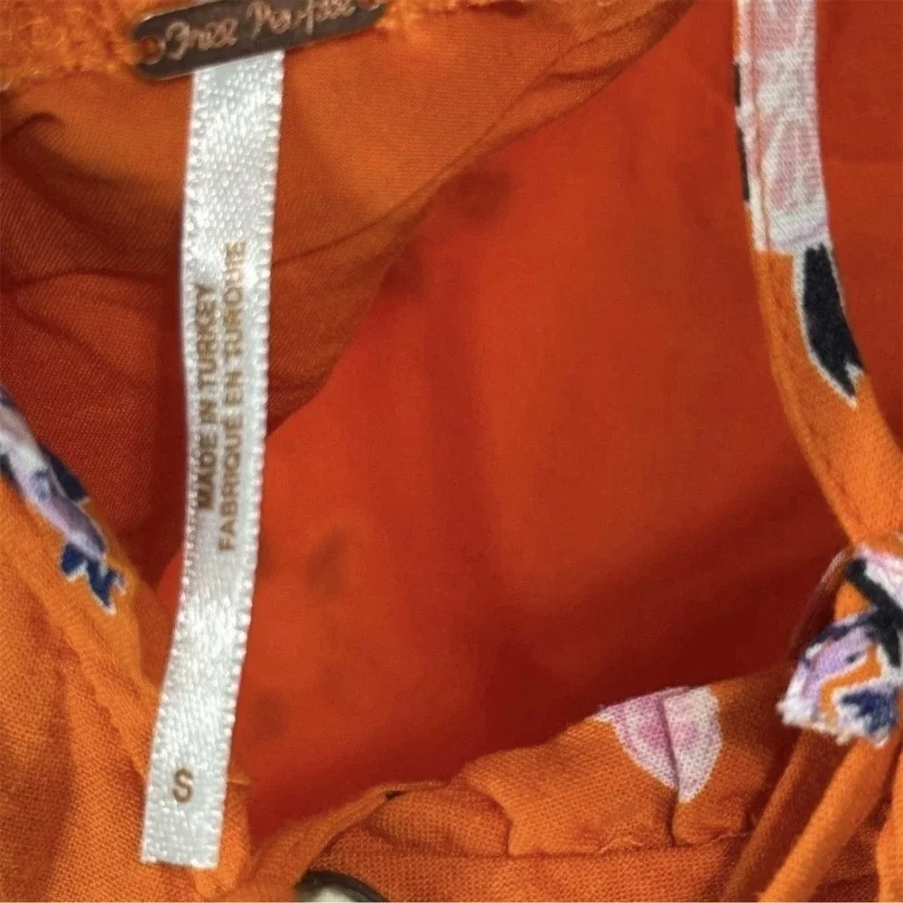 Free People Like A Lady Mini Dress Small Orange Floral Ruffle Tie Back Boho - Picture 7 of 7